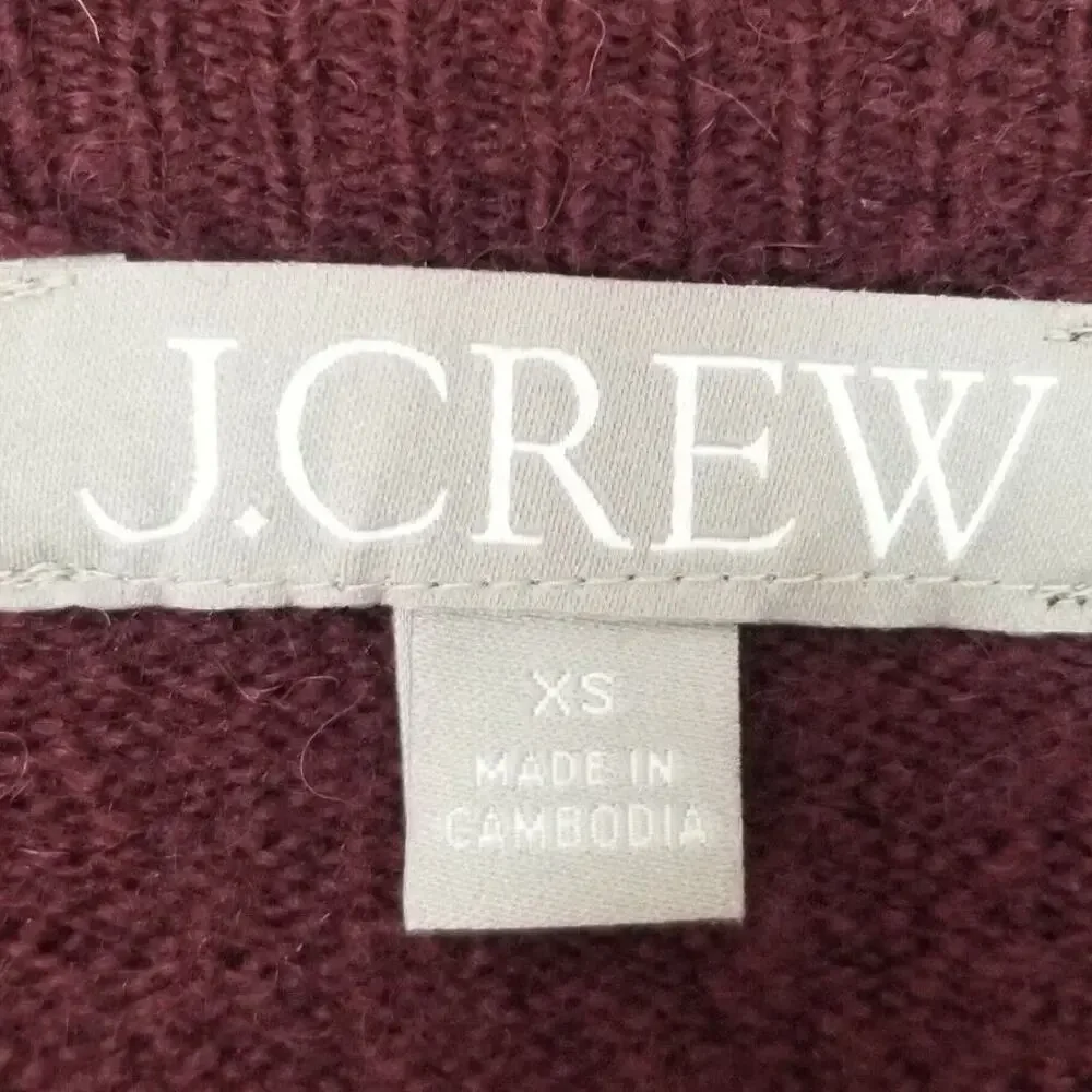 J. Crew Womens Alpaca Merino Wool Burgundy Roll Neck Sweater Sz XS Quiet Luxury